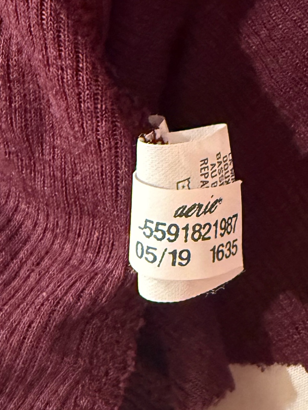 Aerie Ribbed Curved Hem Long Sleeve Shirt Maroon / Burgundy Size XS - Picture 5 of 7